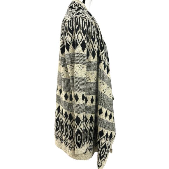 Lucky Brand Waterfall Cardigan Sweater Womens Medium Black Beige Aztec Knit - Picture 7 of 12